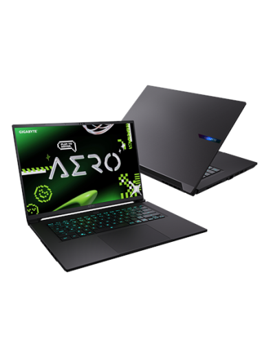 Gigabyte AERO X16 1VH 16" WQXGA 165Hz nešiojamas kompiuteris – vaizdas iš priekio ir dangtis iš galo