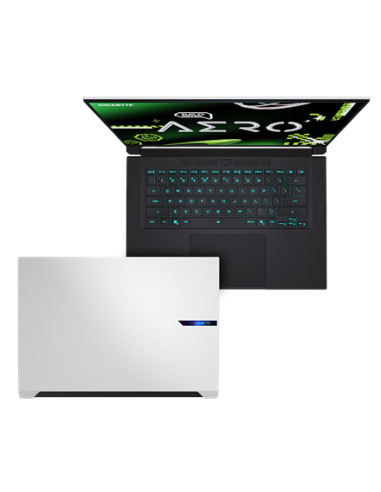 Gigabyte AERO X16 1VH 16" WQXGA 165Hz nešiojamas kompiuteris – klaviatūra ir baltas dangtis iš viršaus