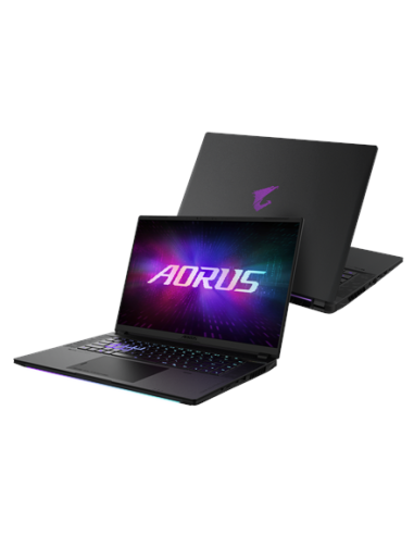 Gigabyte AORUS MASTER 16 6XJ 16" WQXGA 240Hz nešiojamas kompiuteris – vaizdas iš priekio ir dangtis iš galo