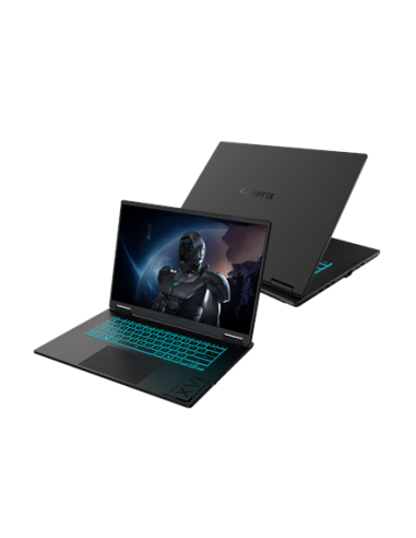 Gigabyte GAMING A16 3WH 16" WQXGA 165Hz nešiojamas kompiuteris – vaizdas iš priekio ir dangtis iš galo