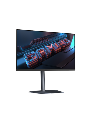 Gigabyte MO27Q2A 27" QD-OLED QHD 280Hz žaidimų monitorius – vaizdas iš priekio kampu