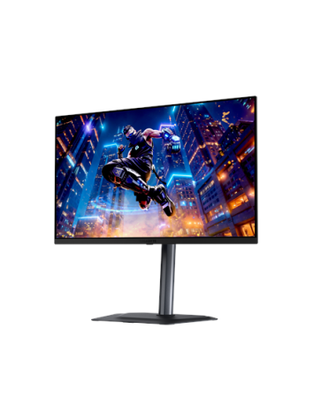 Gigabyte MO27Q3 27" QD-OLED QHD 360Hz žaidimų monitorius – vaizdas iš priekio kampu