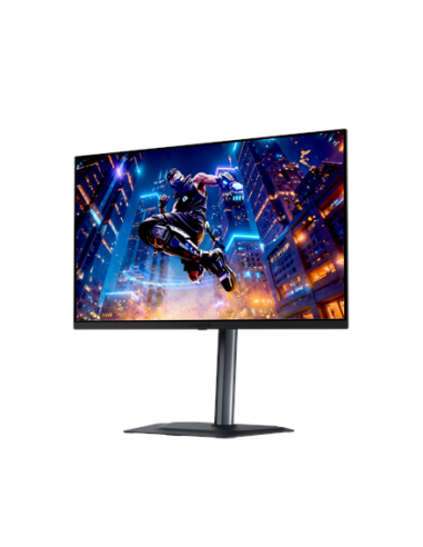 Gigabyte MO27Q3 27" QD-OLED QHD 360Hz žaidimų monitorius – vaizdas iš priekio kampu