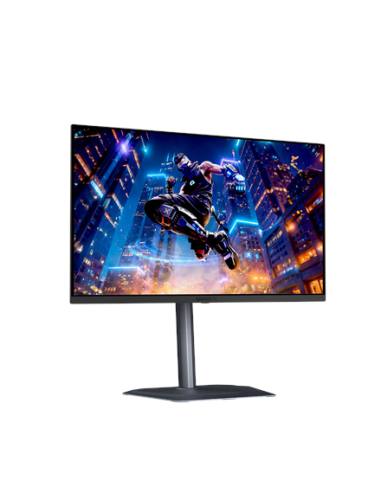Gigabyte MO27Q3 27" QD-OLED QHD 360Hz žaidimų monitorius – vaizdas iš kairės kampu, didesnis
