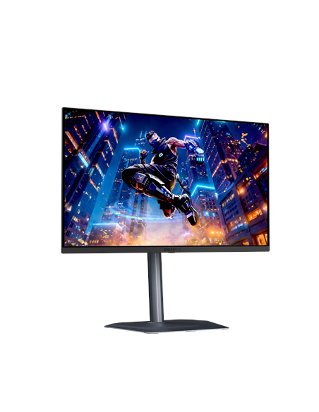 Gigabyte MO27Q3 27" QD-OLED QHD 360Hz žaidimų monitorius – vaizdas iš kairės kampu, didesnis