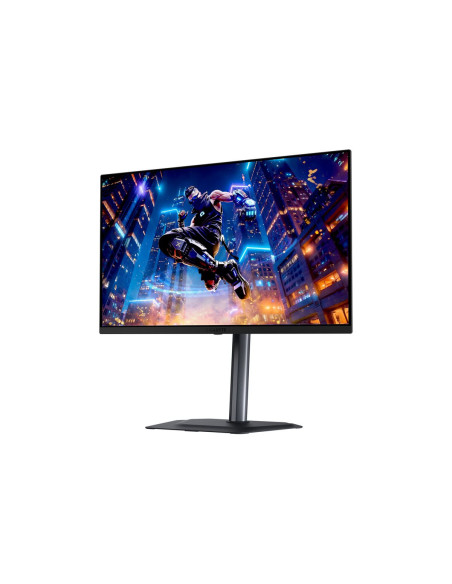 Gigabyte MO27Q3 27" QD-OLED QHD 360Hz žaidimų monitorius – vaizdas iš kairės pusės kampu
