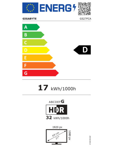 Gigabyte GS27FCA 27" FHD 200Hz VA lenktas žaidimų monitorius – ES energijos etiketė