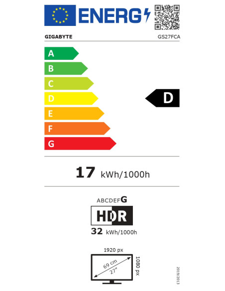Gigabyte GS27FCA 27" FHD 200Hz VA lenktas žaidimų monitorius – ES energijos etiketė