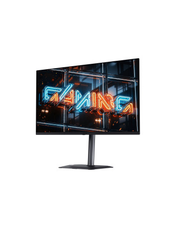 Gigabyte MO32U24 31,5" QD-OLED 4K 240Hz žaidimų monitorius – vaizdas kampu iš priekio