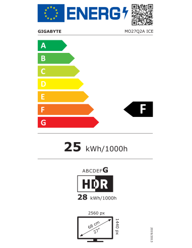 Gigabyte MO27Q2A ICE monitorius – ES energijos etiketė (F klasė)