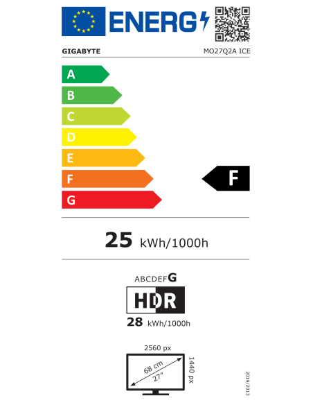 Gigabyte MO27Q2A ICE monitorius – ES energijos etiketė (F klasė)