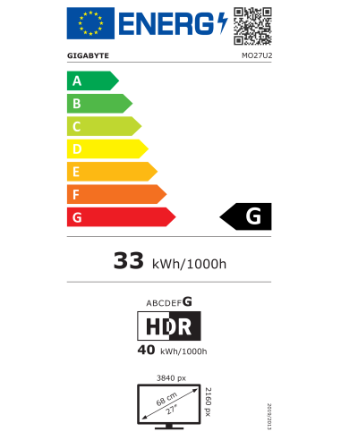 Gigabyte MO27U2 monitorius – ES energijos etiketė (G klasė)