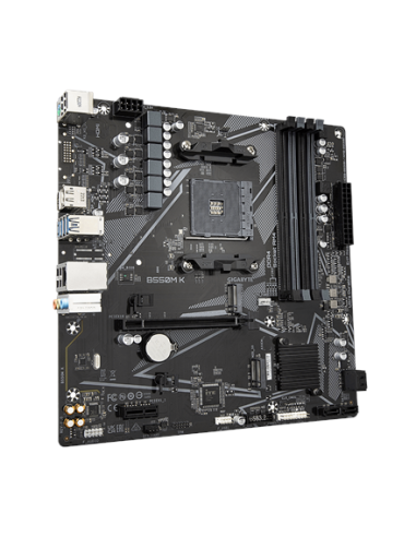 Gigabyte B550M K AM4 Micro-ATX pagrindinė plokštė – vaizdas kampu