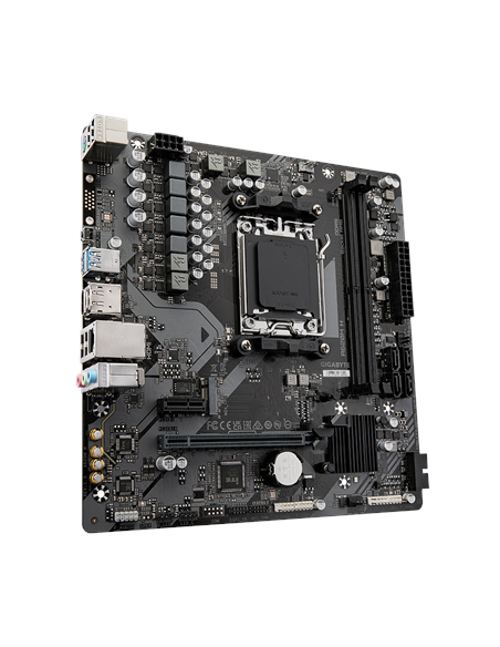 Gigabyte A620M H AM5 Micro-ATX pagrindinė plokštė – vaizdas kampu