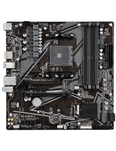 Gigabyte A520M DS3H V2 AM4 Micro-ATX pagrindinė plokštė – vaizdas iš viršaus