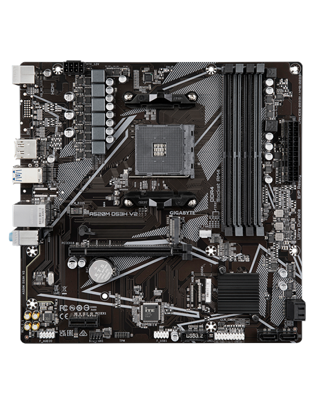 Gigabyte A520M DS3H V2 AM4 Micro-ATX pagrindinė plokštė – vaizdas iš viršaus