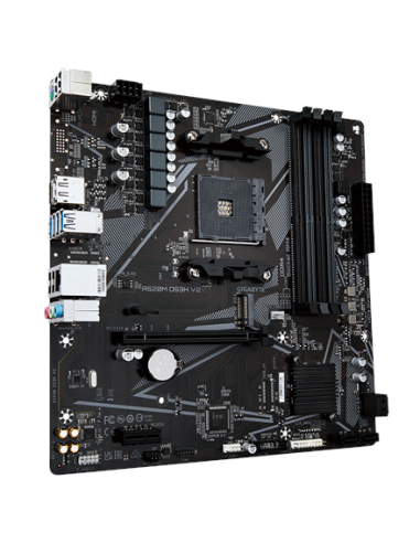 Gigabyte A520M DS3H V2 AM4 Micro-ATX pagrindinė plokštė – vaizdas kampu