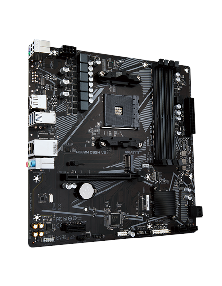 Gigabyte A520M DS3H V2 AM4 Micro-ATX pagrindinė plokštė – vaizdas kampu