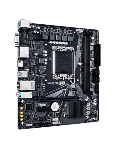 Gigabyte H610M S2H V2 DDR5 LGA1700 Micro-ATX pagrindinė plokštė – vaizdas kampu