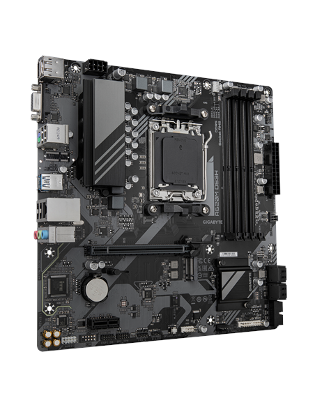 Gigabyte A620M DS3H AM5 Micro-ATX pagrindinė plokštė – vaizdas kampu, kitas