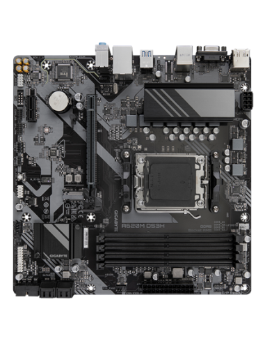Gigabyte A620M DS3H AM5 Micro-ATX pagrindinė plokštė – vaizdas kampu