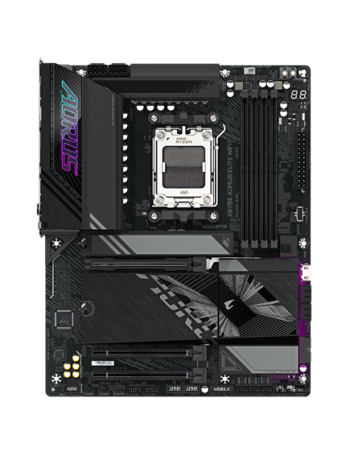 Gigabyte X870E AORUS ELITE WIFI7 AM5 ATX pagrindinė plokštė – vaizdas iš viršaus