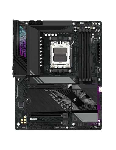 Gigabyte X870E AORUS ELITE WIFI7 AM5 ATX pagrindinė plokštė – vaizdas iš viršaus