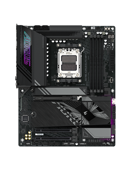 Gigabyte X870E AORUS ELITE WIFI7 AM5 ATX pagrindinė plokštė – vaizdas iš viršaus