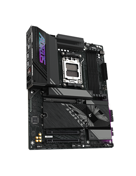 Gigabyte X870E AORUS ELITE WIFI7 AM5 ATX pagrindinė plokštė – vaizdas kampu