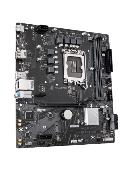 Gigabyte H610M D3W DDR4 LGA1700 Micro-ATX pagrindinė plokštė – vaizdas kampu