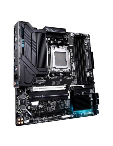 Gigabyte B850M GAMING X WIFI6E AM5 pagrindinė plokštė – vaizdas kampu
