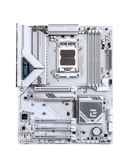 Gigabyte B850 EAGLE ICE AM5 ATX pagrindinė plokštė – vaizdas iš viršaus, didesnis