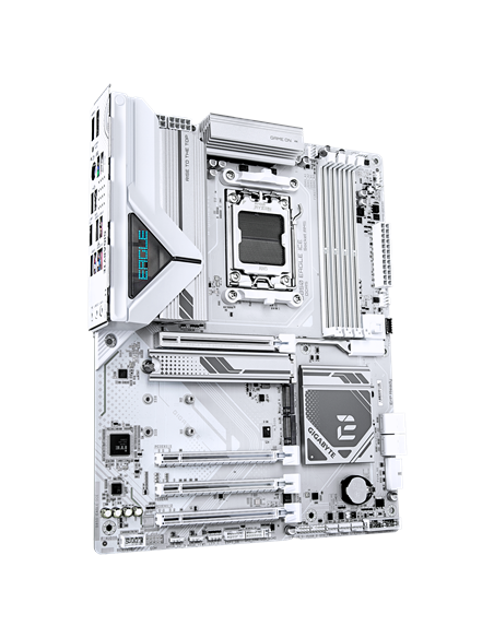 Gigabyte B850 EAGLE ICE AM5 ATX pagrindinė plokštė – vaizdas kampu