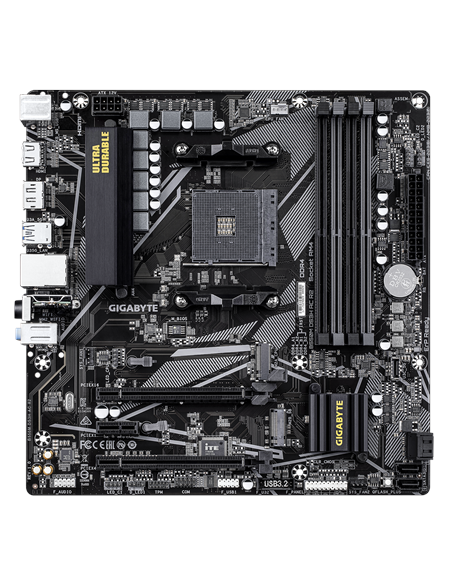 Gigabyte B550M DS3H AC R2 AM4 Micro-ATX pagrindinė plokštė – vaizdas kampu