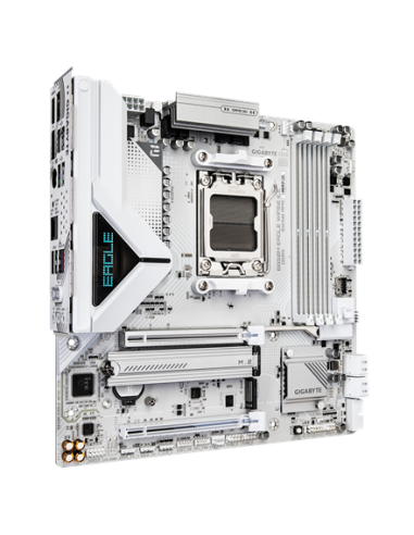 Gigabyte B850M EAGLE WIFI6E ICE AM5 pagrindinė plokštė – vaizdas kampu