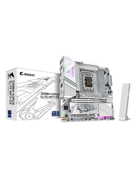 Gigabyte Z890M AORUS ELITE WIFI7 ICE LGA1851 plokštė – vaizdas kampu, kitas