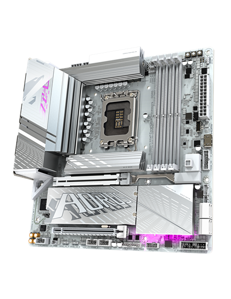 Gigabyte Z890M AORUS ELITE WIFI7 ICE LGA1851 plokštė – vaizdas kampu