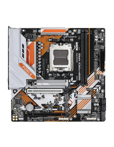 Gigabyte B850M FORCE WIFI6E AM5 pagrindinė plokštė – vaizdas iš viršaus