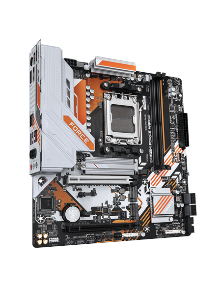 Gigabyte B850M FORCE WIFI6E AM5 pagrindinė plokštė – vaizdas kampu