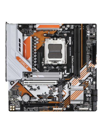 Gigabyte B850M FORCE AM5 pagrindinė plokštė – vaizdas iš viršaus