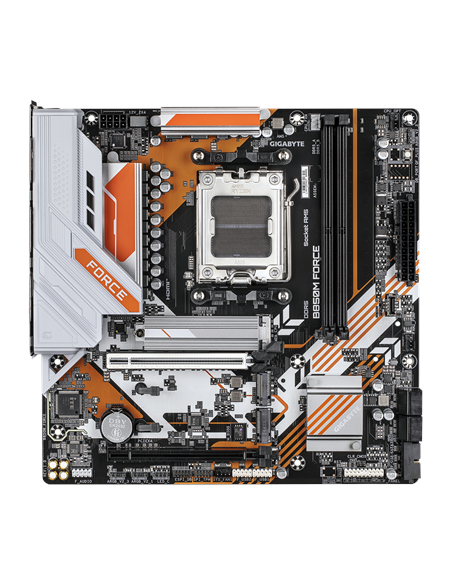 Gigabyte B850M FORCE AM5 pagrindinė plokštė – vaizdas iš viršaus