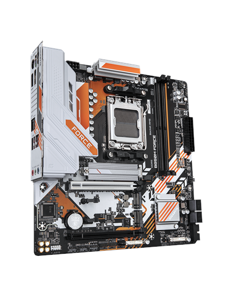Gigabyte B850M FORCE AM5 pagrindinė plokštė – vaizdas kampu