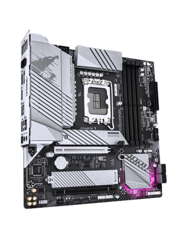 Gigabyte B760M AORUS ELITE WIFI6E GEN5 LGA1700 plokštė – vaizdas kampu