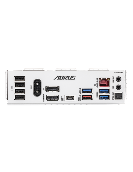 Gigabyte B760M AORUS ELITE WIFI6E GEN5 LGA1700 plokštė – galinės panelės jungtys