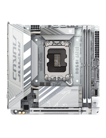 Gigabyte B860I AORUS PRO ICE LGA1851 Mini-ITX plokštė – vaizdas iš viršaus