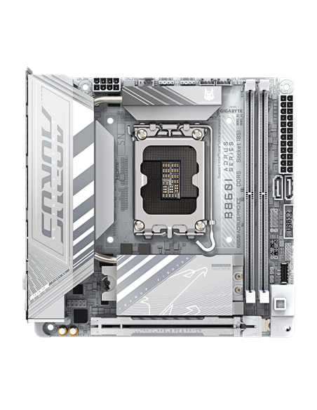 Gigabyte B860I AORUS PRO ICE LGA1851 Mini-ITX plokštė – vaizdas iš viršaus