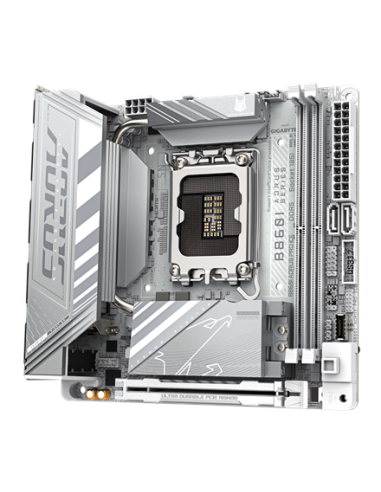 Gigabyte B860I AORUS PRO ICE LGA1851 Mini-ITX plokštė – vaizdas kampu