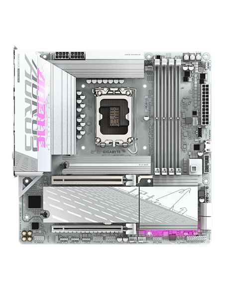 Gigabyte B860M AORUS ELITE WIFI6E ICE LGA1851 plokštė – vaizdas iš viršaus