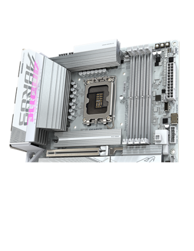 Gigabyte B860M AORUS ELITE WIFI6E ICE LGA1851 plokštė – vaizdas kampu, kitas