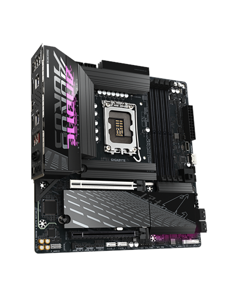 Gigabyte B860M AORUS ELITE WIFI6E LGA1851 plokštė – vaizdas kampu
